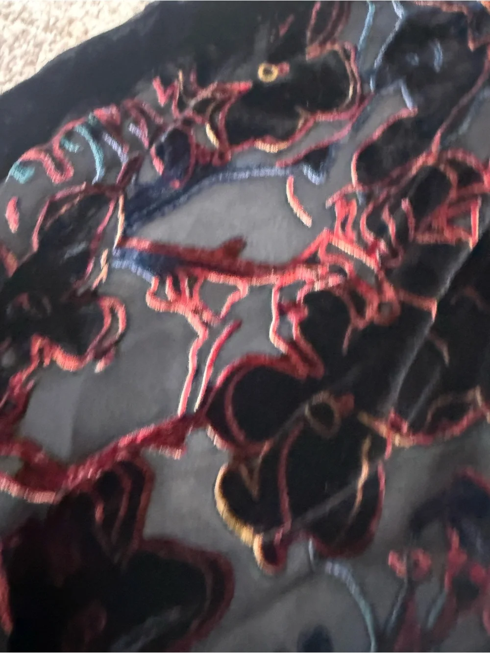 Andy Warhol Black Scarf with Red Floral Embroidery